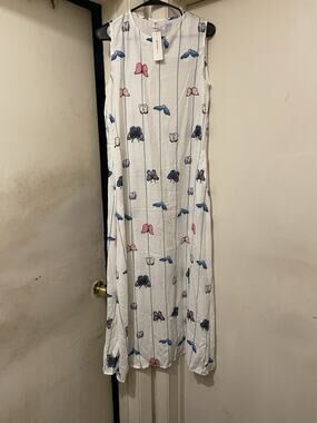 Women’s Butterfly Print Sleeveless Maxi Dress Large White Casual